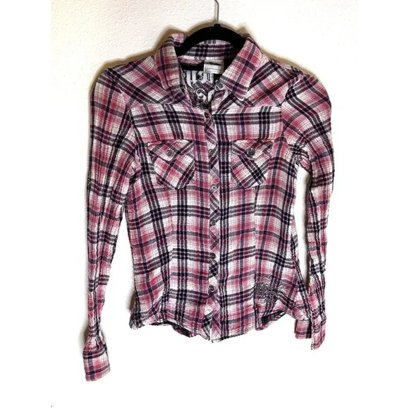 Harley Davidson Pink Plaid Button Down Shirt Size Smalll - Picture 1 of 5